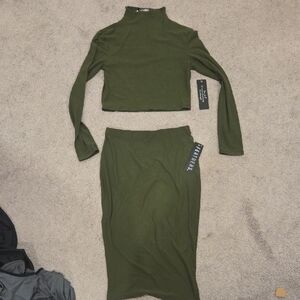 Feathers Green Midi Pencil Skirt Set